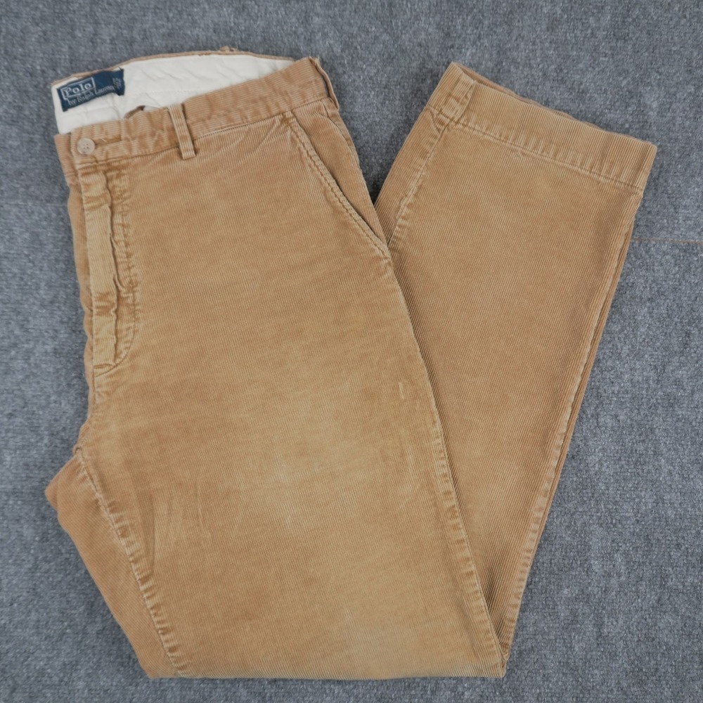 Polo Ralph Lauren Corduroy Pants Mens 34x34 Tan Brown Straight Leg 100% Cotton‎